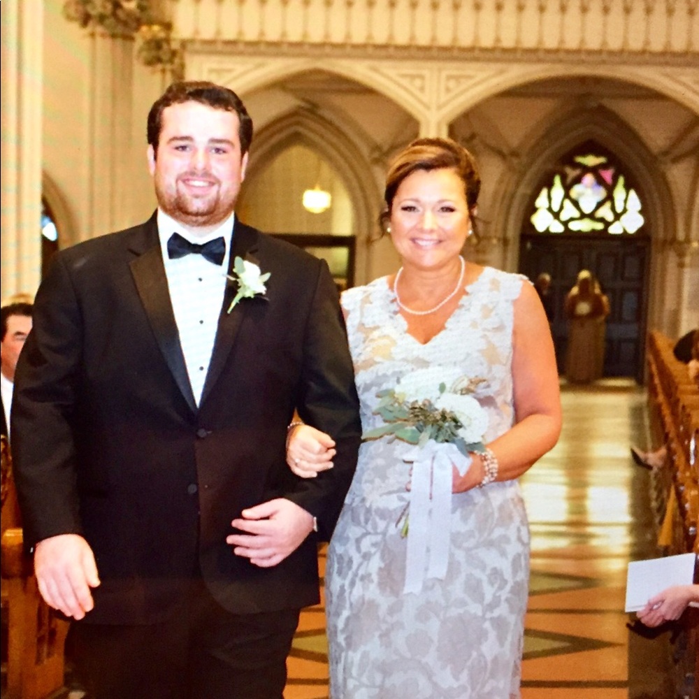 Tadashi Shoji Taupe, Cream Lace Overlay Gown